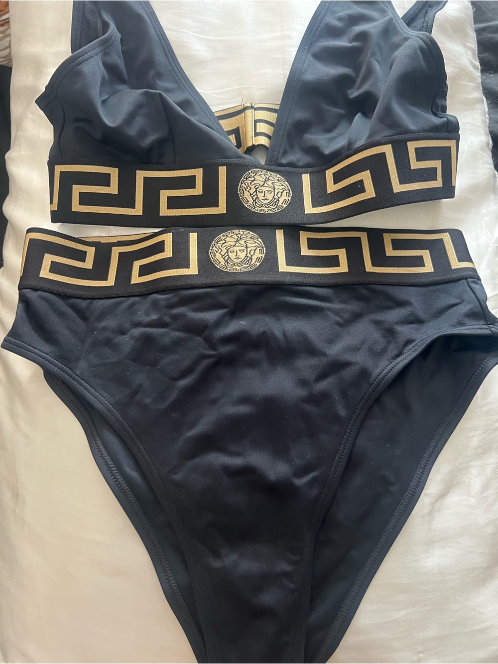 Versace Black and Gold Logo Bikini Set